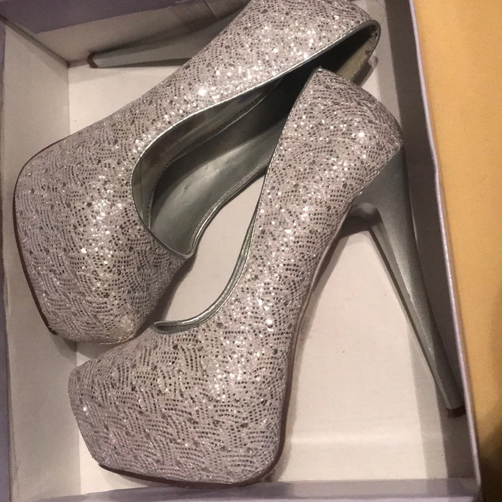 Silver glitter heels